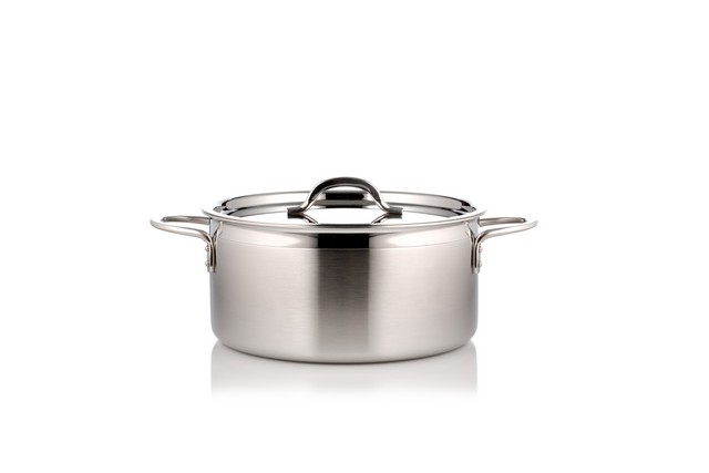 Picture of Bon Chef 60302-2ToneSS 9.37 in. dia. Country French Two Tone Stainless Steel 4 quart Pot with Cover & 2 Round Handles