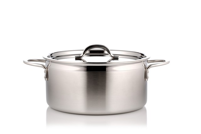 Picture of Bon Chef 60303-2ToneSS 10.12 in. dia. Country French Two Tone Stainless Steel 5 quart Pot with Cover & 2 Round Handles&#44; 22 oz