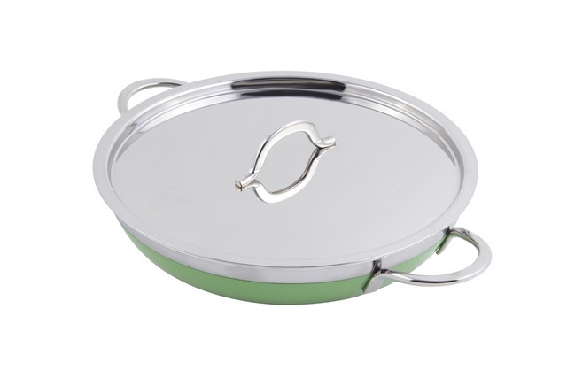 Picture of Bon Chef 60304LIME 10.12 x 1.87 in. Classic Country French Collection Saute 1 quart Pan & Skillet with Cover Double Handle&#44; Lime - 20 oz