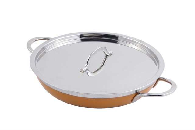 Picture of Bon Chef 60304ORANGE 10.12 x 1.87 in. Classic Country French Collection Saute 1 quart Pan & Skillet with Cover Double Handle&#44; Orange - 20 oz
