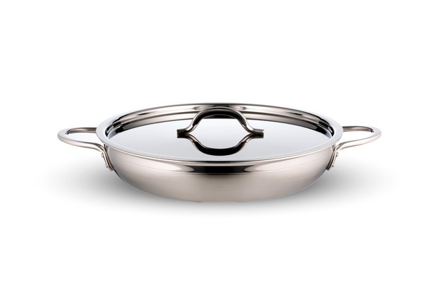 Picture of Bon Chef 60306-2ToneSS 11.75 x 2.37 in. Country French Two Tone Stainless Steel Saute 3 quart Pan & Skill with Cover Double & 2 Round Handles&#44; 4 oz