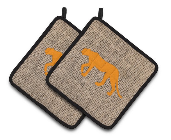 Picture of Carolines Treasures BB1004-BL-OR-PTHD Leopard Faux Burlap & Orange Pair of Pot Holders, 7.5 x 3 x 7.5 in.