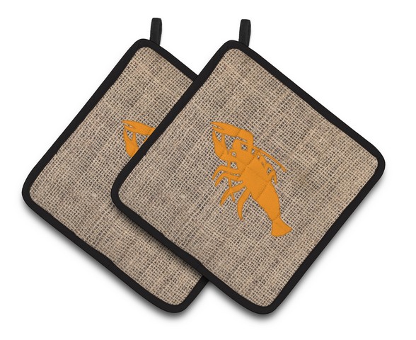 Picture of Carolines Treasures BB1028-BL-OR-PTHD Lobster Faux Burlap & Orange Pair of Pot Holders, 7.5 x 3 x 7.5 in.