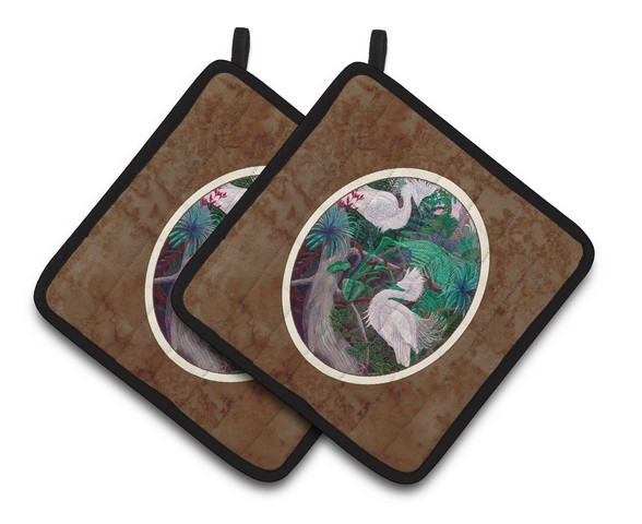 Picture of Carolines Treasures 7142PTHD Bird - Egret Pair of Pot Holders, 7.5 x 3 x 7.5 in.