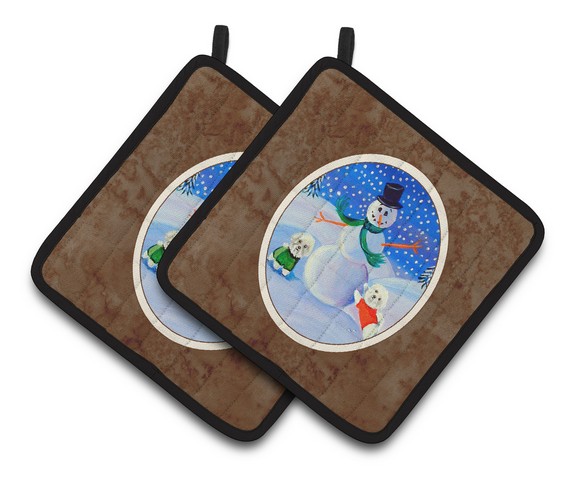 Picture of Carolines Treasures 7145PTHD Snowman Bichon Frise Pair of Pot Holders, 7.5 x 3 x 7.5 in.