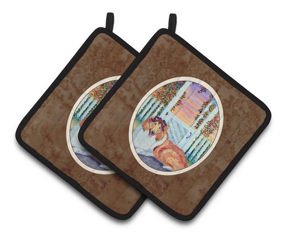 Picture of Carolines Treasures 7147PTHD Collie Pair of Pot Holders, 7.5 x 3 x 7.5 in.