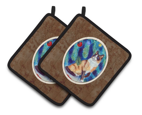 Picture of Carolines Treasures 7155PTHD Christmas Tree Cat Pair of Pot Holders, 7.5 x 3 x 7.5 in.