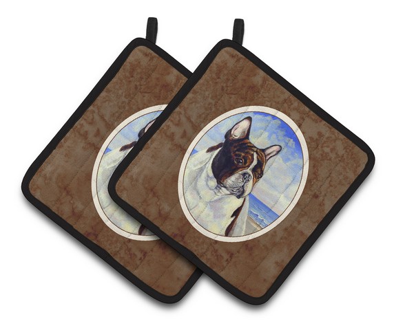 Picture of Carolines Treasures 7171PTHD French Bulldog at the Beach Pair of Pot Holders, 7.5 x 3 x 7.5 in.