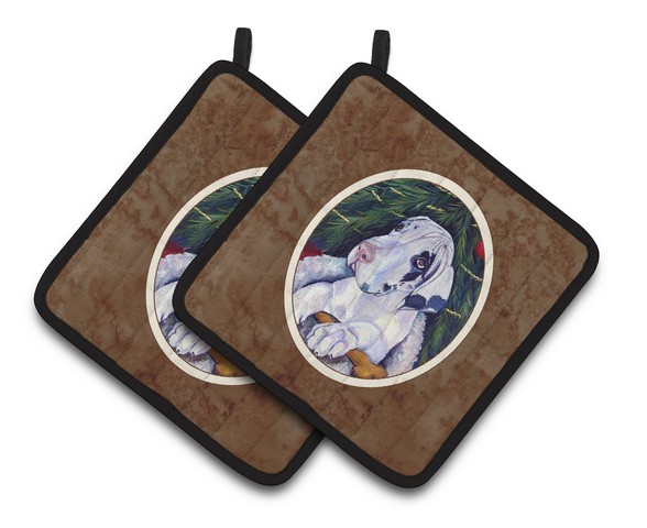 Picture of Carolines Treasures 7172PTHD Christmas Tree with Harlequin Great Dane Pair of Pot Holders, 7.5 x 3 x 7.5 in.