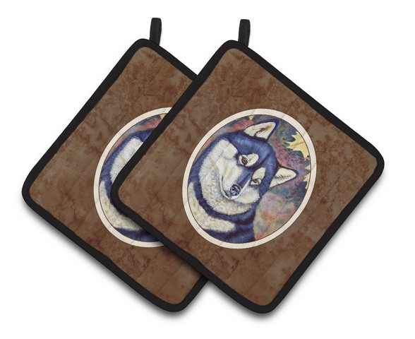 Picture of Carolines Treasures 7173PTHD Fall Leaves Siberian Husky Pair of Pot Holders, 7.5 x 3 x 7.5 in.