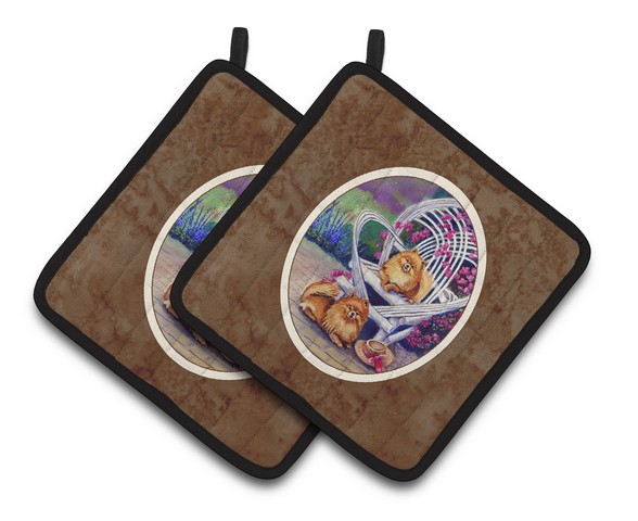 Picture of Carolines Treasures 7176PTHD Red Pomeranians Pair of Pot Holders, 7.5 x 3 x 7.5 in.