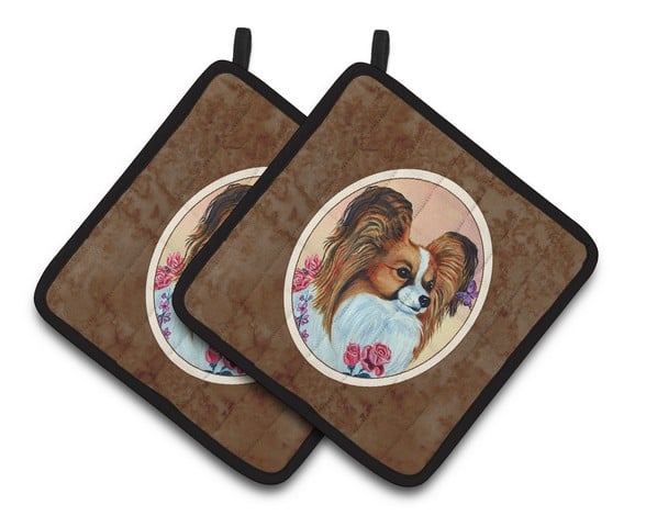 Picture of Carolines Treasures 7200PTHD Papillon Rose Pair of Pot Holders, 7.5 x 3 x 7.5 in.