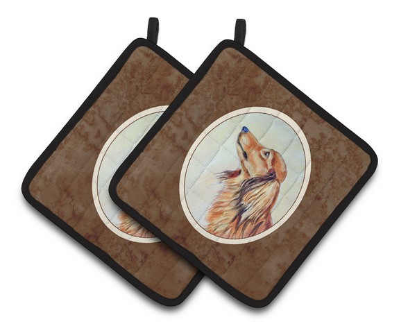 Picture of Carolines Treasures 7240PTHD Long Haired Red Dachshund Pair of Pot Holders, 7.5 x 3 x 7.5 in.