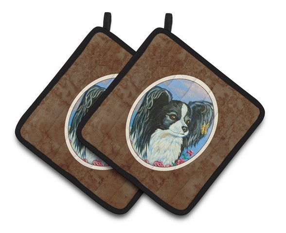 Picture of Carolines Treasures 7247PTHD Black & White Papillon Pair of Pot Holders, 7.5 x 3 x 7.5 in.