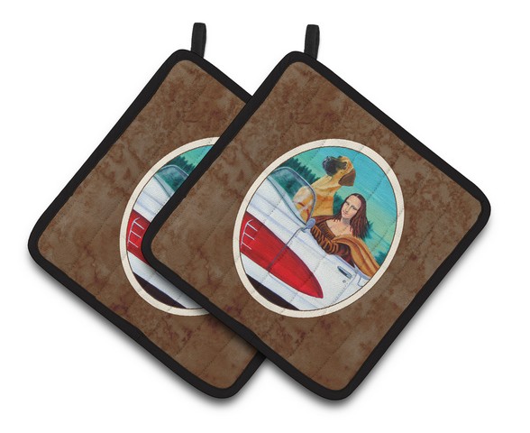 Picture of Carolines Treasures 7282PTHD Great Dane with Mona Lisa Pair of Pot Holders, 7.5 x 3 x 7.5 in.