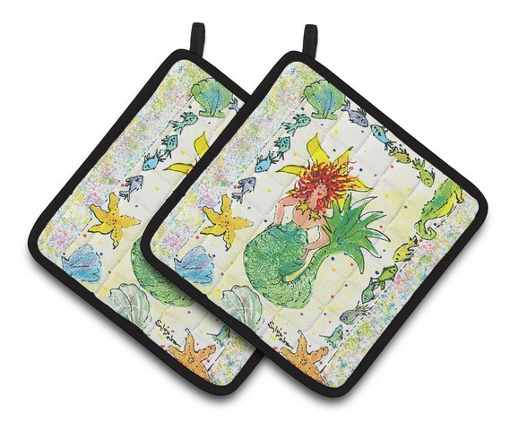 Picture of Carolines Treasures 8081PTHD Red Headed Funky Mermaid Pair of Pot Holders, 7.5 x 3 x 7.5 in.