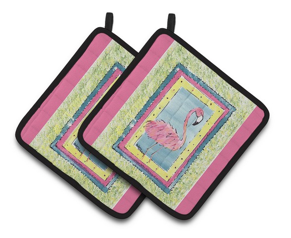 Picture of Carolines Treasures 8106-APTHD Bird - Flamingo Pair of Pot Holders, 7.5 x 3 x 7.5 in.