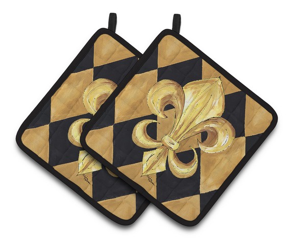 Picture of Carolines Treasures 8125PTHD Black & Gold Fleur De Lis New Orleans Pair of Pot Holders, 7.5 x 3 x 7.5 in.