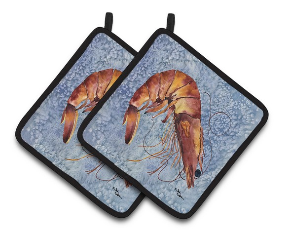 Picture of Carolines Treasures 8153PTHD Cooked Shrimp Cool Blue Water Pair of Pot Holders, 7.5 x 3 x 7.5 in.