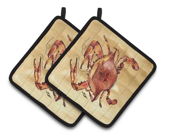 Picture of Carolines Treasures 8154PTHD Cooked Crab Sandy Beach Pair of Pot Holders, 7.5 x 3 x 7.5 in.