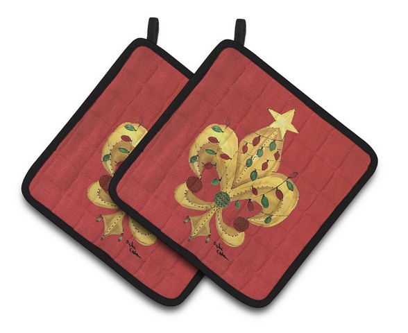 Picture of Carolines Treasures 8185PTHD Christmas Fleur De Lis Tree with lights Pair of Pot Holders, 7.5 x 3 x 7.5 in.