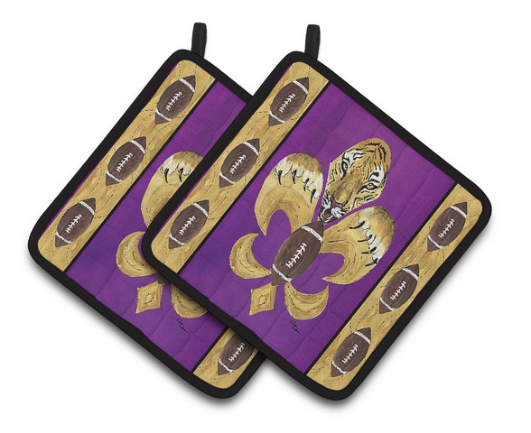 Picture of Carolines Treasures 8205PTHD Tiger Football Fleur De Lis Pair of Pot Holders, 7.5 x 3 x 7.5 in.