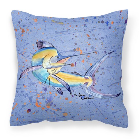 Blue Marlin Fabric Decorative Pillow - Blue - 14 x 3 x 14 in.