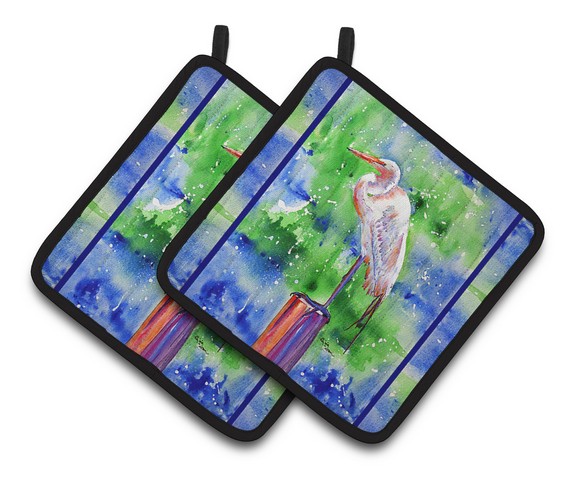Picture of Carolines Treasures 8358PTHD Egret Pair of Pot Holders, 7.5 x 3 x 7.5 in.