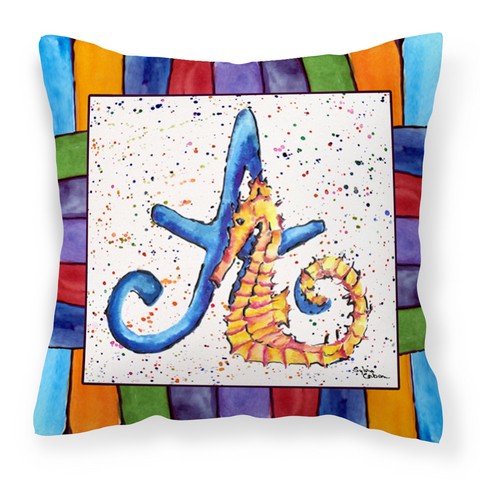 Letter A with Seahorse Fabric Decorative Pillow 14 x 3 x 14 in.