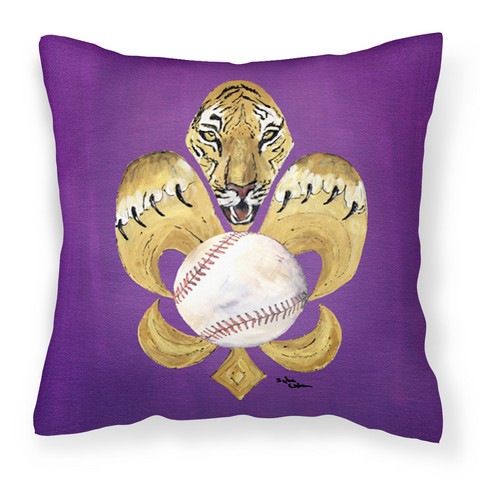 Tiger Fleur De Lis Baseball Fabric Decorative Pillow - 14 x 3 x 14 in.