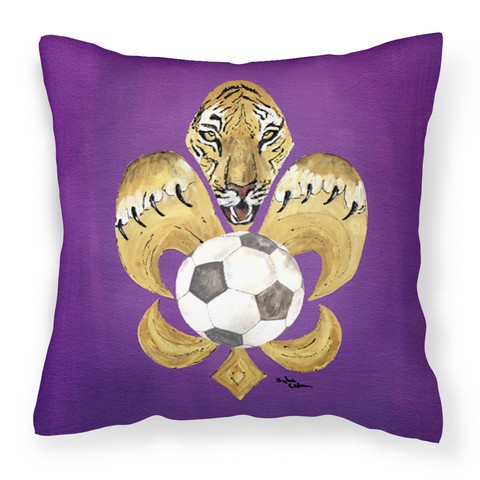 Tiger Fleur De Lis Soccer Fabric Decorative Pillow - 14 x 3 x 14 in.