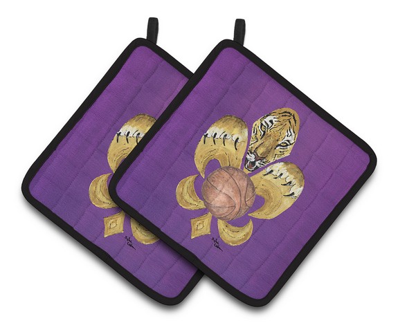 Picture of Carolines Treasures 8478PTHD Tiger Fleur De Lis Basketball Pair of Pot Holders, 7.5 x 3 x 7.5 in.