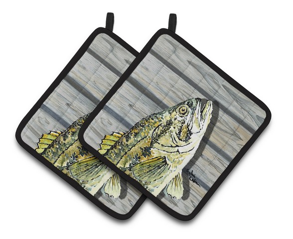 Picture of Carolines Treasures 8493PTHD Fish Bass Small Mouth Pair of Pot Holders, 7.5 x 3 x 7.5 in.