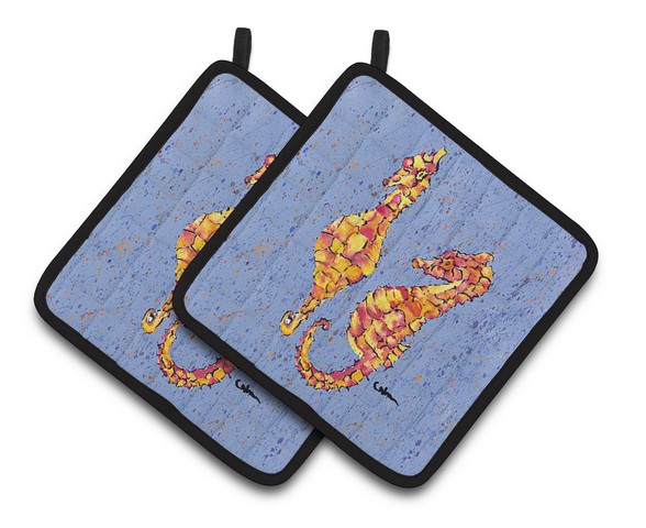 Picture of Carolines Treasures 8526PTHD Seahorses on Blue Pair of Pot Holders, 7.5 x 3 x 7.5 in.