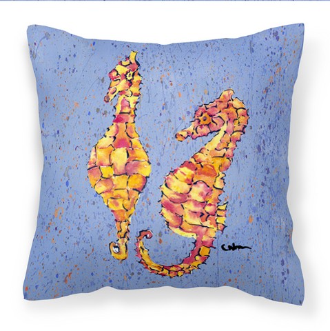 Seahorses on Blue Fabric Decorative Pillow