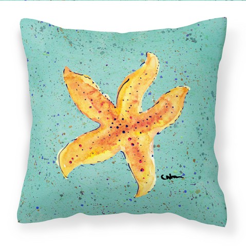 Starfish on Teal Fabric Decorative Pillow, 14 x 3 x 14 in.