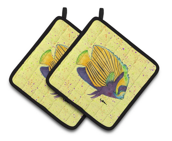 Picture of Carolines Treasures 8528PTHD Yellow Fish on Yellow Pair of Pot Holders, 7.5 x 3 x 7.5 in.