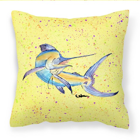 Blue Marlin on Yellow Fabric Decorative Pillow