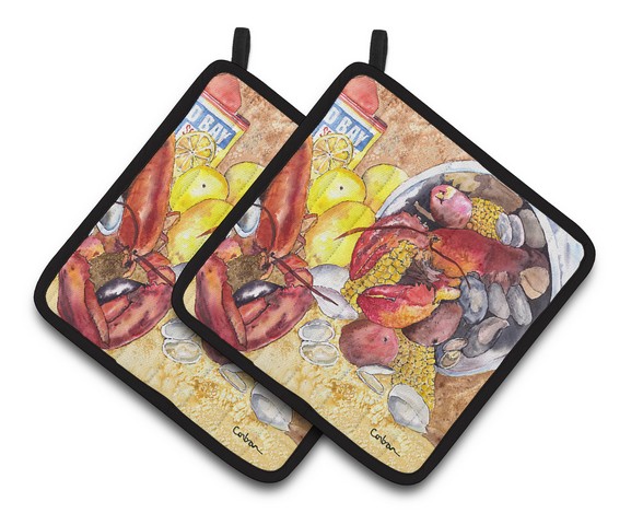 Picture of Carolines Treasures 8719PTHD Lobster with Old Bay Pair of Pot Holders, 7.5 x 3 x 7.5 in.