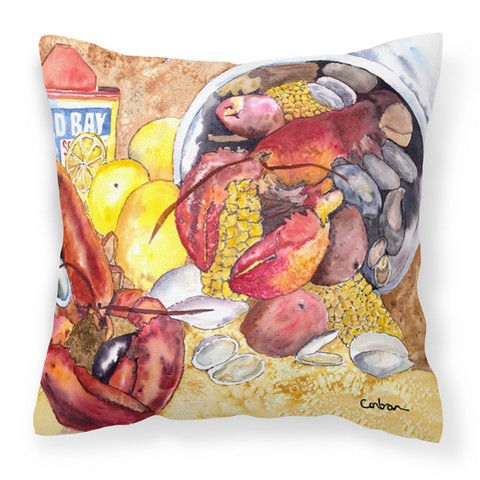 Lobster with Old Bay Fabric Decorative Pillow 14 x 3 x 14 in.