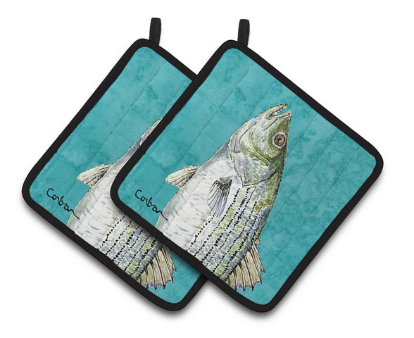 Picture of Carolines Treasures 8720PTHD Striped Bass Fish Pair of Pot Holders, 7.5 x 3 x 7.5 in.