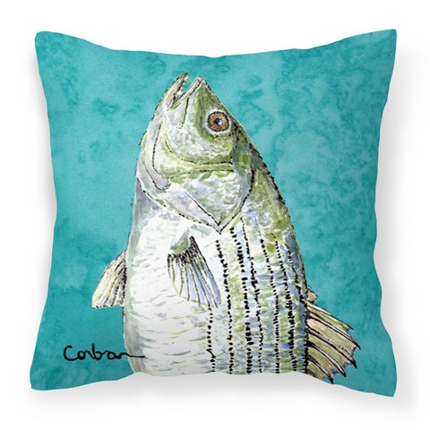Striped Bass Fish Fabric Decorative Pillow - 14 x 3 x 14 in.