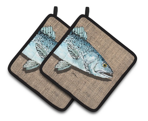 Picture of Carolines Treasures 8737PTHD Fish Speckled Trout Pair of Pot Holders, 7.5 x 3 x 7.5 in.