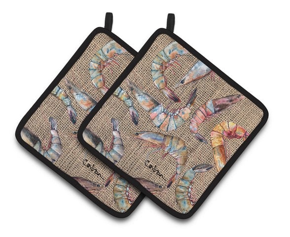 Picture of Carolines Treasures 8738PTHD Shrimp Pair of Pot Holders, 7.5 x 3 x 7.5 in.