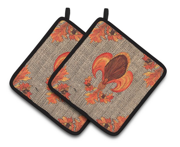 Picture of Carolines Treasures 8744PTHD Thanksgiving Turkey Fleur De Lis Pair of Pot Holders, 7.5 x 3 x 7.5 in.