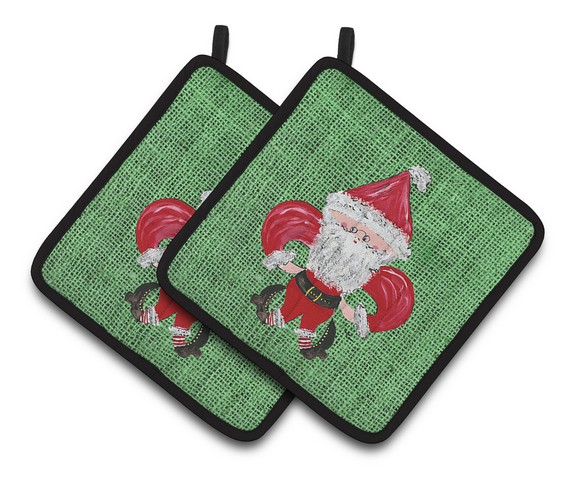 Picture of Carolines Treasures 8746PTHD Christmas Santa Fleur De Lis Pair of Pot Holders, 7.5 x 3 x 7.5 in.
