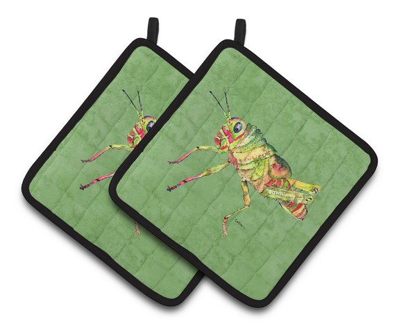 Picture of Carolines Treasures 8848PTHD Grasshopper on Avacado Pair of Pot Holders, 7.5 x 3 x 7.5 in.
