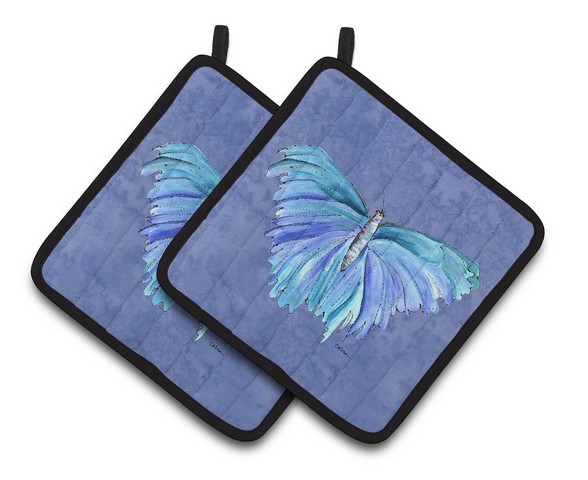 Picture of Carolines Treasures 8855PTHD Butterfly on Slate Blue Pair of Pot Holders, 7.5 x 3 x 7.5 in.