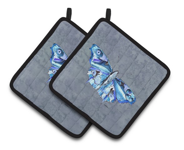 Picture of Carolines Treasures 8856PTHD Butterfly on Gray Pair of Pot Holders, 7.5 x 3 x 7.5 in.