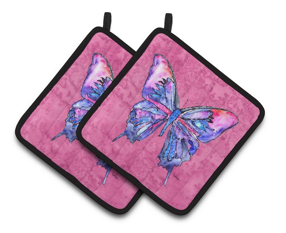 Picture of Carolines Treasures 8859PTHD Butterfly on Pink Pair of Pot Holders, 7.5 x 3 x 7.5 in.